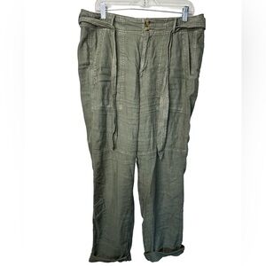 American Eagle Women’s Linen Blend Utility Pants Size 12 Regular Green Belted